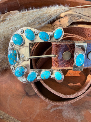 Custom Authentic Kingman Turquoise Statement Belt Buckle Set
