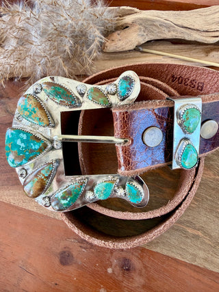 Custom Authentic Kingman Turquoise Statement Belt Buckle Set