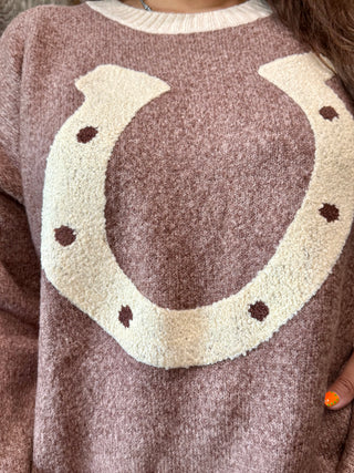 Lucky Charm Horseshoe Sweater-Mocha