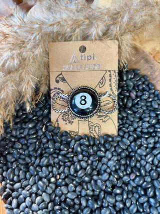 8 ball Twilly slide with silver rope accents—perfect for adding a bold, edgy touch to your wild rag or bandana.