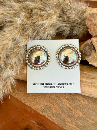 Native American Sterling Silver Beaded Dome Concho Stud Earrings