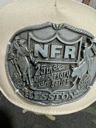 Vintage Hesston NFR 25th Anniversary Buckle Camo Trucker Hat- Slight Imperfection