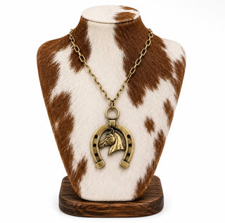 Western Horseshoe Horse Necklace | Silver Or Gold Finish