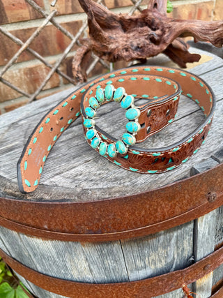 Circular Kingman  Turquoise Belt Buckle