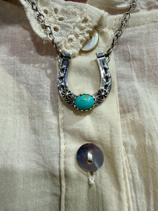 Turquoise & Sterling Horseshoe Necklace | Western Silver Lucky Horseshoe Pendant