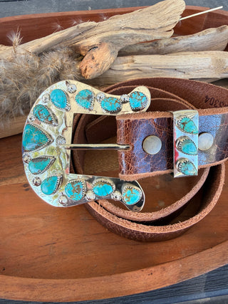 Custom Authentic Kingman Turquoise Statement Belt Buckle Set