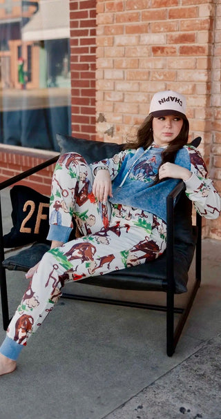 2 Fly Co Vintage Ranch Joggers – Western Cowboy Print Lounge Pants