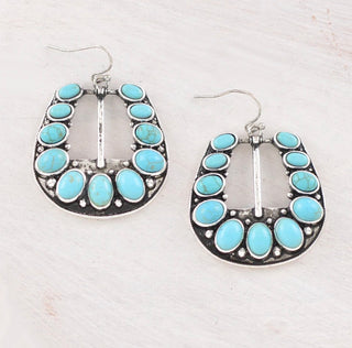 Turquoise Cluster Western Buckle Earrings