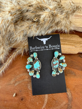 Mine No. 8 Turquoise Sterling Silver Half Cluster Earrings