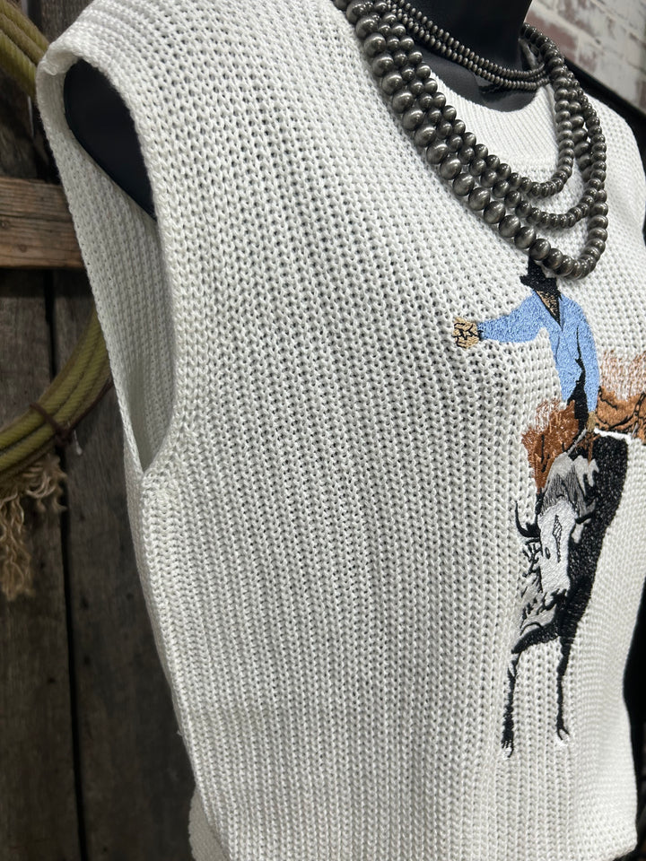 Let’s Go To The Buck Out Sweater Vest-White