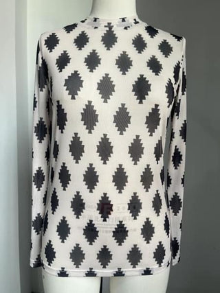 Black White Aztec Print Mesh Top-