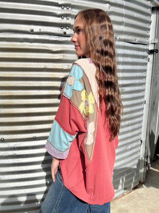 Rust Bloom Patchwork Floral Top | Boho Western Oversized Tunic