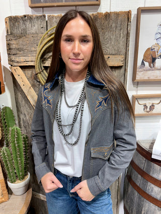 Lucky & Blessed Midnight Rodeo Embroidered Denim Riding Jacket