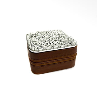 Western Floral Tooled Jewelry Travel Box – Brown