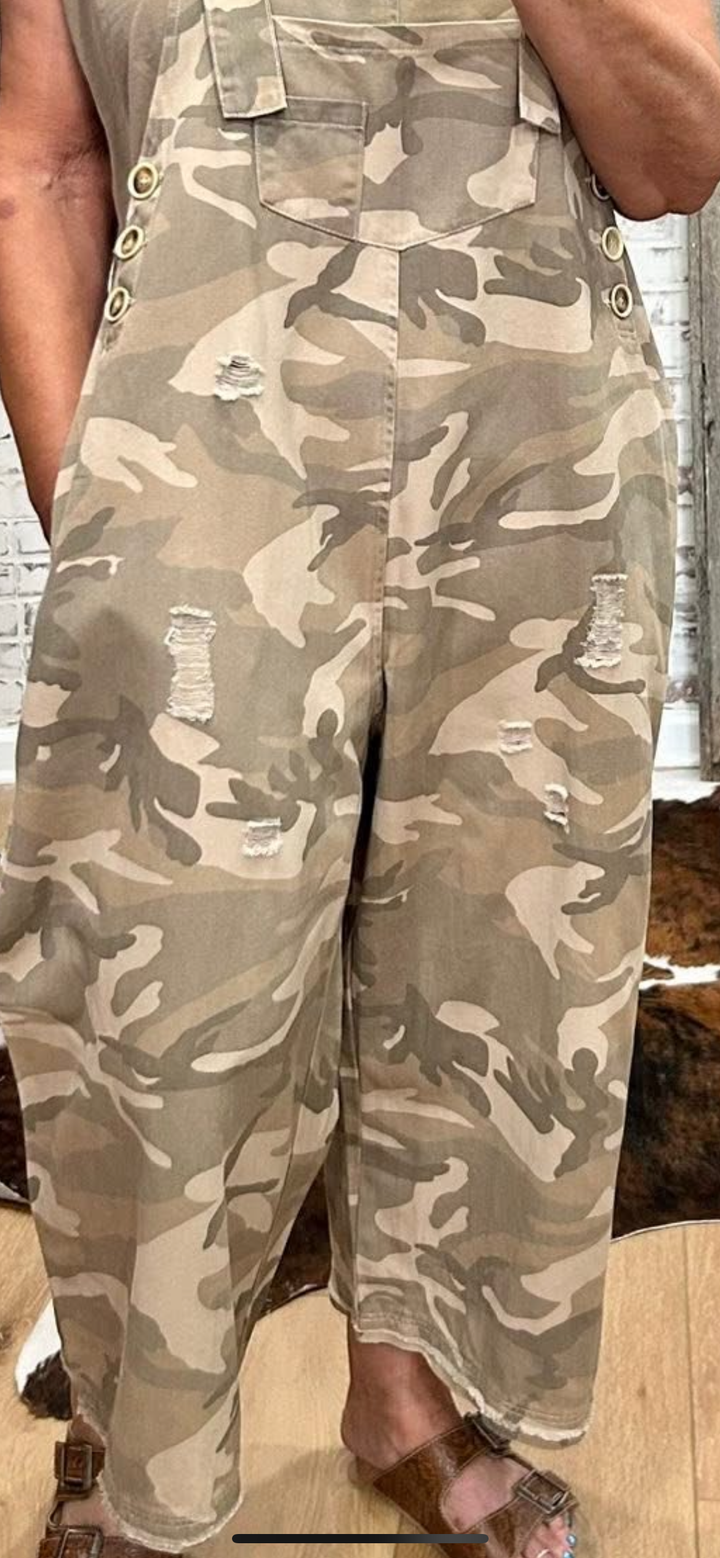 Ankle Length Camo Print Overalls