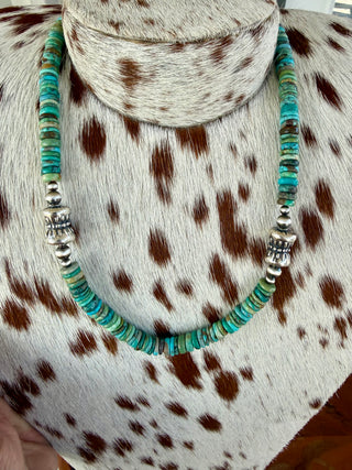 20” Kingman Turquoise & Sterling Silver Barrel Bead Necklace