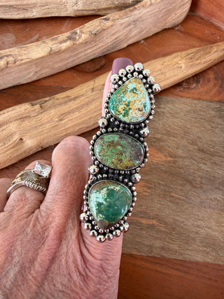 Kingman Turquoise Triple Stone Statement Ring – German Silver