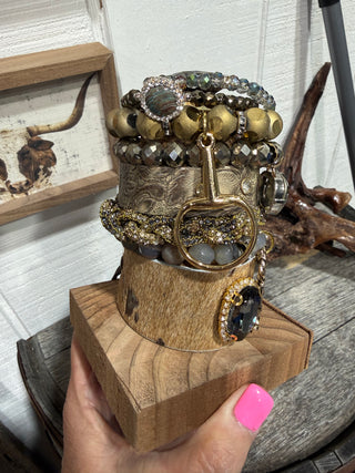 Sandra Ling Luxe Western Bracelet Stack | Snaffle Bit & Hair-On-Hide Bracelet Set