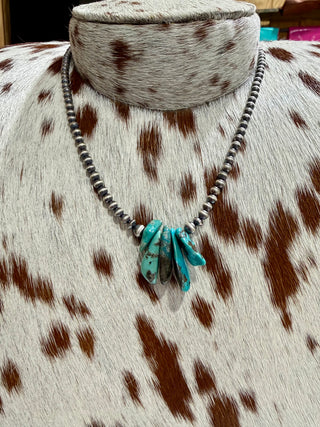 Sterling Silver Genuine Turquoise Nugget Necklace | 16” Southwestern Beaded Necklace