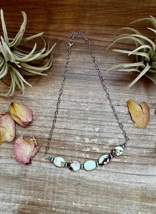 15-Inch Lemon Turquoise & Sterling Saucer Pearl Necklace on Silver Paperclip Chain | Western Layering Necklace