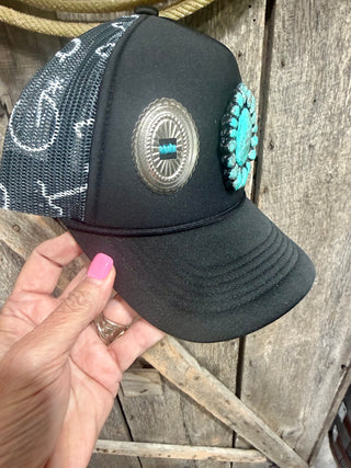 Turquoise Concho Cattle Brand Western Trucker Hat- Only One!