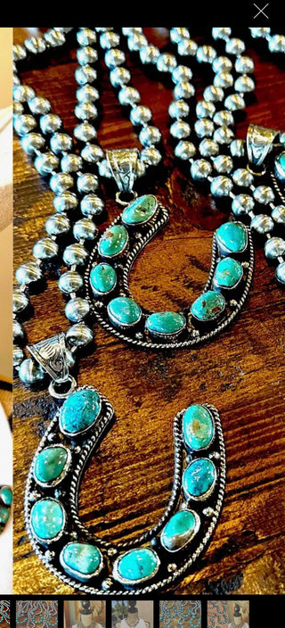 Kingman Turquoise Horseshoe Necklace On Beaded Chain – Western Statement Pendant