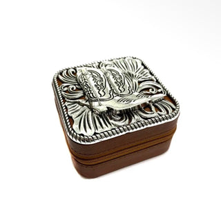 Cowboy Boot Western Tooled Jewelry Travel Box