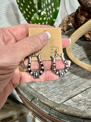 Western Horseshoe Dangle Earrings – Black & Silver Cowgirl Statement Earrings