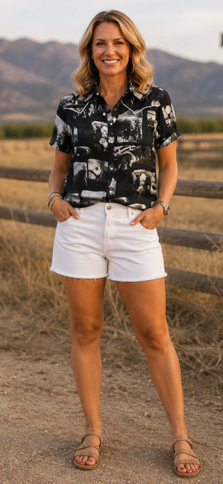 Hereford Edit Short Sleeve Pearl Snap Top – Vintage Western Button Up Blouse