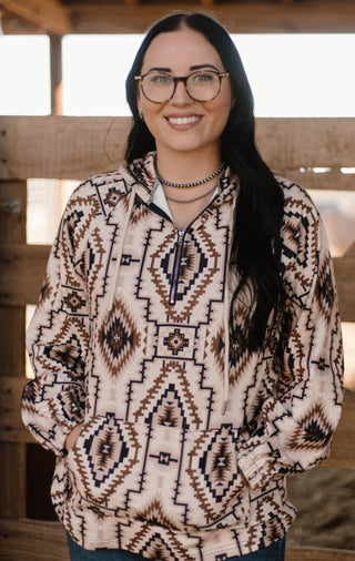 Desert Sands Quarter Zip Oversized Aztec Print Pullover