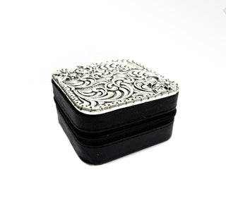 Western Tooled Floral Scroll Jewelry Travel Box- Black