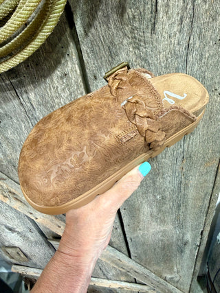 Cali Cognac Very G Midnight Tooled Western Clogs