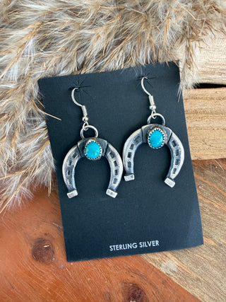 Kevin Billah Turquoise Sterling Silver Horseshoe Earrings – Native American Made