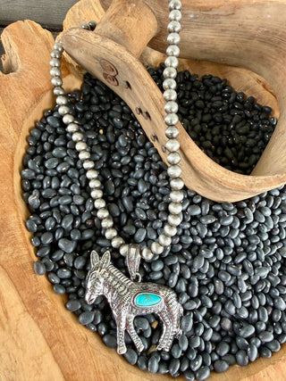 Western Donkey Pendant Navajo Style Pearl Necklace