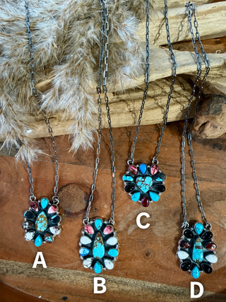Mixed Stone Turquoise Cluster Necklace