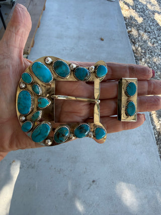 Custom Authentic Kingman Turquoise Statement Belt Buckle Set