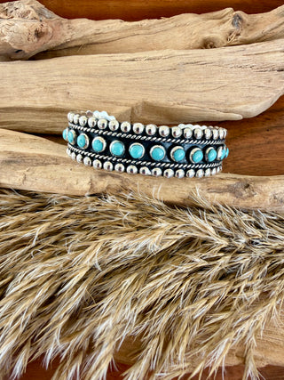 Sterling Silver Sleeping Beauty Turquoise & Pearl Cuff Bracelet