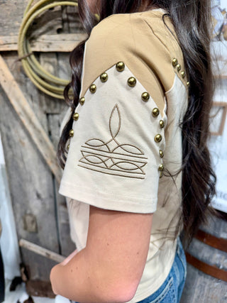 Sand Studded Western Boot Stitch Yoke Tee