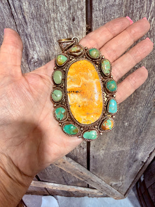 Bumblebee Jasper & Kingman Turquoise Statement Pendant( pearls not included)