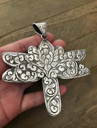 Turquoise Dragonfly Pendant | German Silver Statement Jewelry