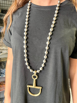 Mixed Metal Snaffle Bit Pendant Necklace | Navajo Pearl Style Statement Necklace