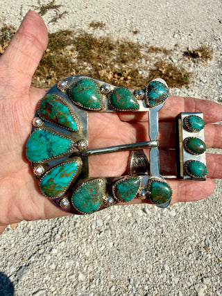 Custom Authentic Kingman Turquoise Statement Belt Buckle Set