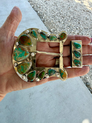 Custom Authentic Kingman Turquoise Statement Belt Buckle Set