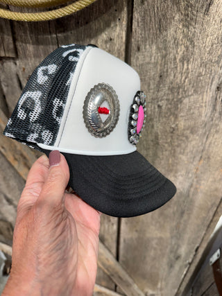 Pink Rhinestone Concho Western Trucker Hat