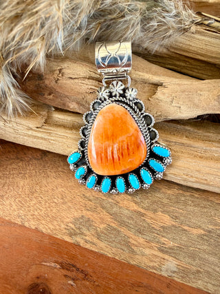 Darlene Begay Spiny Oyster & Sleeping Beauty Turquoise Sterling Silver Pendant
