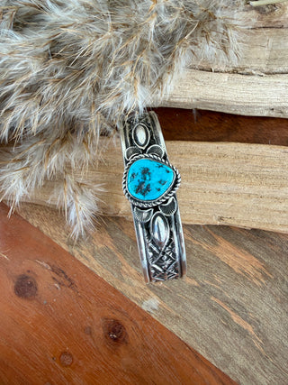Leonard Maloney Turquoise Sterling Silver Stamped Cuff Bracelet
