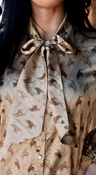 2 Fly Co Brimstone Bucking Horse Tie-Neck Blouse