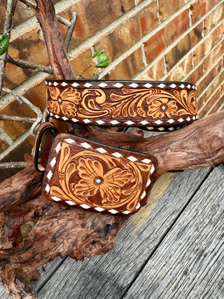 Turquoise Bloom Tooled Leather Belt