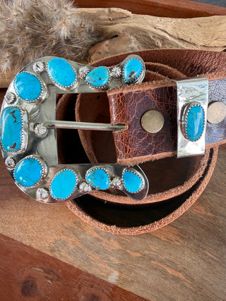 Custom Authentic Kingman Turquoise Statement Belt Buckle Set