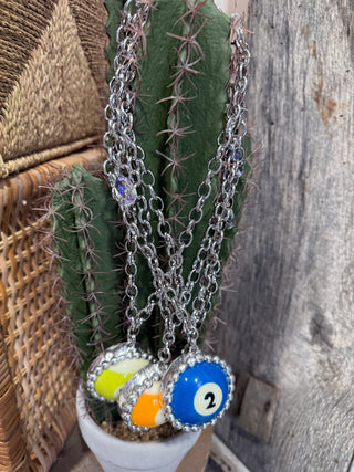 Pool Ball Statement Necklace – Silver Chain Soldered Billiards Charm Necklace